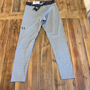 NWT Under Armour Boys Heather Gray Cold Gear Leggings Size XL